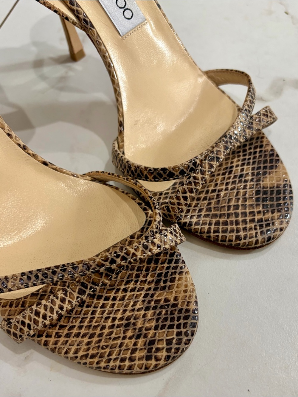 Jimmy Choo Tan Snakeskin Stiletto Slingback Heels 38.5 - Picture 3 of 6